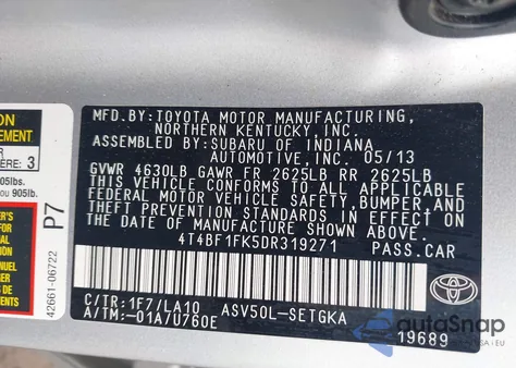 2013 Toyota Camry Xle from USA, damaged, VIN 4T4BF1FK5DR319271